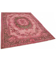 Klasik Pembe Gri Salon Halısı El Dokuma Madalyon Desenli Vintage Görünümlü Bordür Detaylı