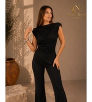 Novalissa Kadın Vatkalı Kayık Yaka Drapeli Bluz