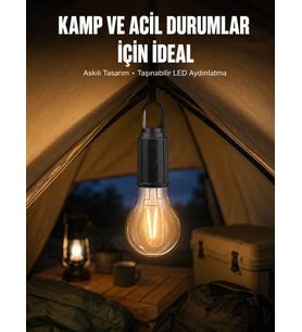 Taşınabilir Askılı Ampul Kamp Lambası Askılı Type-c Şarjlı Bahçe Lambası