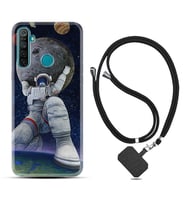 Realme 5i 5 Pro 6i 7 Pro 8 Kılıf Boyun Askılı Silikon Astronot ve Dünya 1759
