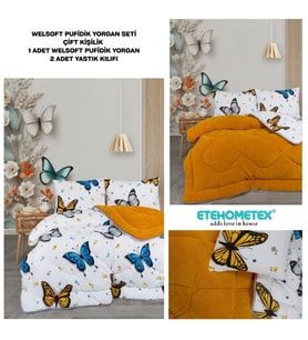 ETE HOMETEX ÇİFT KİŞİLİK LÜX WELSOFT YORGAN SETİ 195X215CM KELEBEK HARDAL 8696474232007