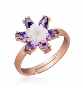 Gümüş Rose Mor Lotus Çiçeği Yüzük