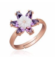 Gümüş Rose Mor Lotus Çiçeği Yüzük