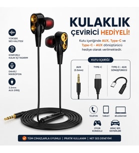Tecno Hot Beats 3D Hifi 4 Hoparlörlü 3.5mm Jack Girişli Type-C Dönüştürücülü Mikrofonlu Kulaklık Siyah J2UC10