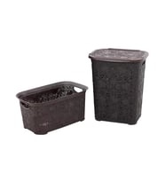 Sağlam Plastik Dantel Kirli Çamaşır Sepeti- Çamaşır sepeti 2'li Set Kahverengi