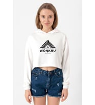 The100 Wonkru Sembol Ekru Kadın Crop Kapşonlu