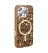 iPhone 16 Pro Max Kılıf Pırlanta Tasarımlı M-safe Şarj Özellikli Mozaik Silikon Kılıf (Gold)