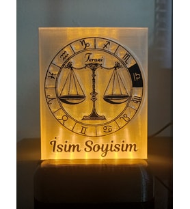 Terazi Burcu Kişiye Özel Isimli Hediyelik Dekoratif Led Lamba - Kablolu Adaptörlü - Amber Işıklı