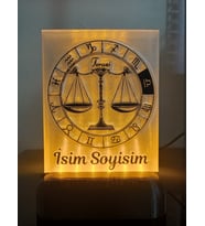 Terazi Burcu Kişiye Özel Isimli Hediyelik Dekoratif Led Lamba - Kablolu Adaptörlü - Amber Işıklı