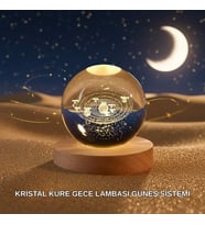 Dekoratif LED Kristal Küre Ahşap Altlıklı Şık Gece Lambası