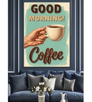 Good Morning Kahve Afişi Dekoratif Kanvas - Mdf Ahşap Tablo