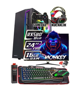 WarboX MONKEY Xeon X5650 16gb Ram 256gb Ssd 250gb Hdd  RX580 DDR5 8GB E.Kartı 24" Monitör Gaming PC