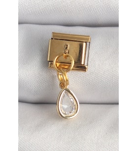 316L Çelik Gold Renk Sallantı Damla Zirkon Taşlı Nomination Charm - TJ-BC1345