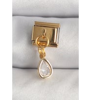 316L Çelik Gold Renk Sallantı Damla Zirkon Taşlı Nomination Charm - TJ-BC1345