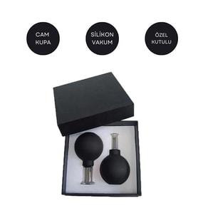 Silikon Vakumlu Cam Yüz Masaj Kupası 2'li Set Siyah Renk