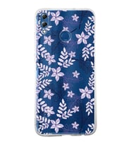 Huawei Honor 8x Uyumlu Kapak Floral Lila Tasarımlı Şeffaf Silikon Kılıf