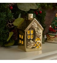 Karaca Home New Year Yılbaşı Gold House Ledli Dekoratif Obje 8,5 x 8,3 x 14,4 cm