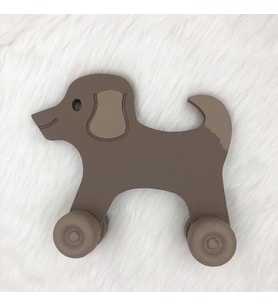 Ahşap El Boyaması Tekerlekli Köpek Dekoratif Obje