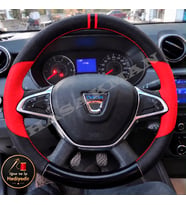 Dacia Dokker Dikme Direksiyon Kılıfı Parlak Siyah Kırmızı Detaylı Kırmızı Çift Yüzük ve Dikiş 2017-2021