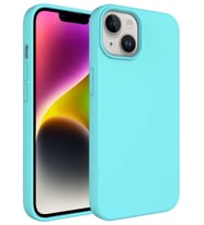 iPhone 14 Plus Kılıf Sıvı Teknolojili Silinebilir Kamera Çıkıntılı Lansman Sert Silikon (Turkuaz)