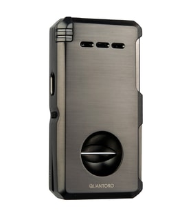 Quantoro Çift Torch Pürmüz V-Cut/Delicili/İğneli Gunmetal Metal Puro Çakmağı - TRZ1091