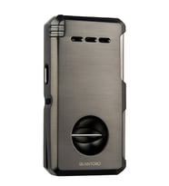 Quantoro Çift Torch Pürmüz V-Cut/Delicili/İğneli Gunmetal Metal Puro Çakmağı - TRZ1091