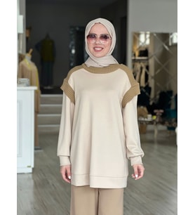 ÖRGÜ DETAYLI SWEATSHİRT (Bej)