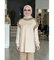 ÖRGÜ DETAYLI SWEATSHİRT (Bej)