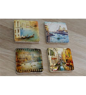 Venedik Manzaraları Doğal Taş Bardak Altlığı 4'lü set - Natural Stone Coasters
