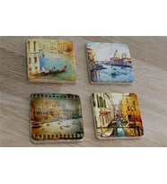 Venedik Manzaraları Doğal Taş Bardak Altlığı 4'lü set - Natural Stone Coasters
