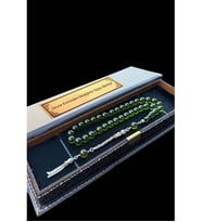 Sertifikalı Premium Üst Kalite 925 Ayar Gümüş Püsküllü Yeşil Ateş Kehribar Tesbih