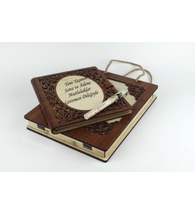 Kişiye Özel Ahşap Kutulu Kalemli Akardiyon Defter