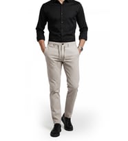 DeepSEA Erkek Vizon Likralı Gofre Kumaş Beli Lastikli İpli Slim Fit Günlük Pantolon 2600650