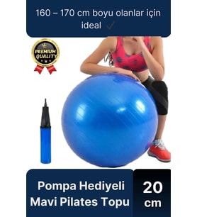 Premium Mini Gymball 20cm Jimnastik Denge Fitness Spor Şişirme Pompası Hediyeli Mavi Pilates Topu