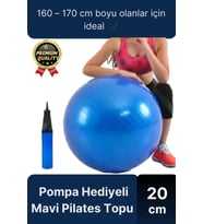Premium Mini Gymball 20cm Jimnastik Denge Fitness Spor Şişirme Pompası Hediyeli Mavi Pilates Topu