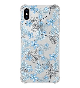 Apple iPhone X Uyumlu Köşe Korumalı Antişok  Kapak Floral Mavi Tasarımlı Şeffaf  Kılıf