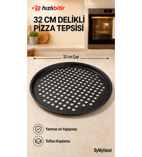 ByMyHand Teflon Kaplama Siyah Yanmaz Yapışmaz Pizza Tepsisi 32 Cm