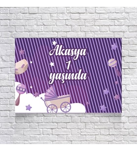 Mor Çizgili Doğum Günü Afişi 35X50 cm