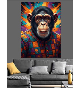 Renkli Maymun Pop Art Dekoratif Kanvas - Mdf Ahşap Tablo