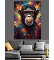 Renkli Maymun Pop Art Dekoratif Kanvas - Mdf Ahşap Tablo