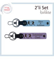 Mücadeleyle Güçlenenlere, Yumruk Simgeli, Kişisel Yazılı Deri Anahtarlık, Gök Mavi-Mor Menekşe