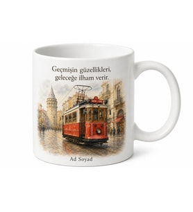 Eski Tramvay Temalı Nostaljik Baskılı Kupa Bardak Özel Tasarım Hediye