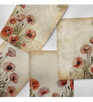 A6 (10,5x14,8 cm) 6'lı Gelincik Detaylı Vintage Scrapbook Mektup Kağıdı