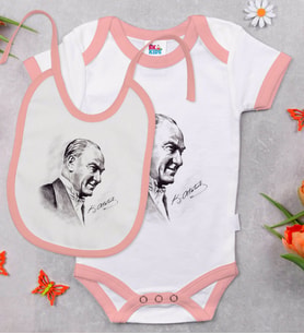 BK Kids Atatürk Temalı Pembe Bebek Body Zıbın ve Mama Önlüğü Hediye Seti-10