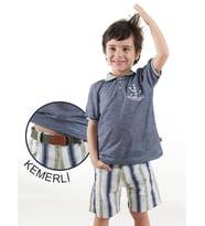 Erkek Çocuk 3'lü Takım Polo Yaka T-shirt Şort Kemer Takım (Lacivert)