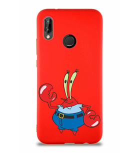 Huawei P20 Lite Soft Premier Kapak Bay Yengeç Tasarımlı Silikon Kılıf - Kırmızı (Şeffaf)