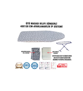 Süngerli Ütü Masası Kılıfı 48x130 cm, Şık ve Koruyucu Görünüm