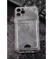 iPhone 11 Pro Uyumlu Kredi Kartlıklı Şeffaf Kılıf Kamera Korumalı (Renksiz)
