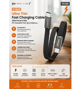 Kalemhane USB Type-C to USB Type-C Ultra İnce Hızlı Şarj Kablosu
