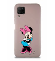 Huawei P40 Lite Soft Premier Kapak Minnie Mouse-D Tasarımlı Silikon Kılıf - Pudra (Şeffaf)